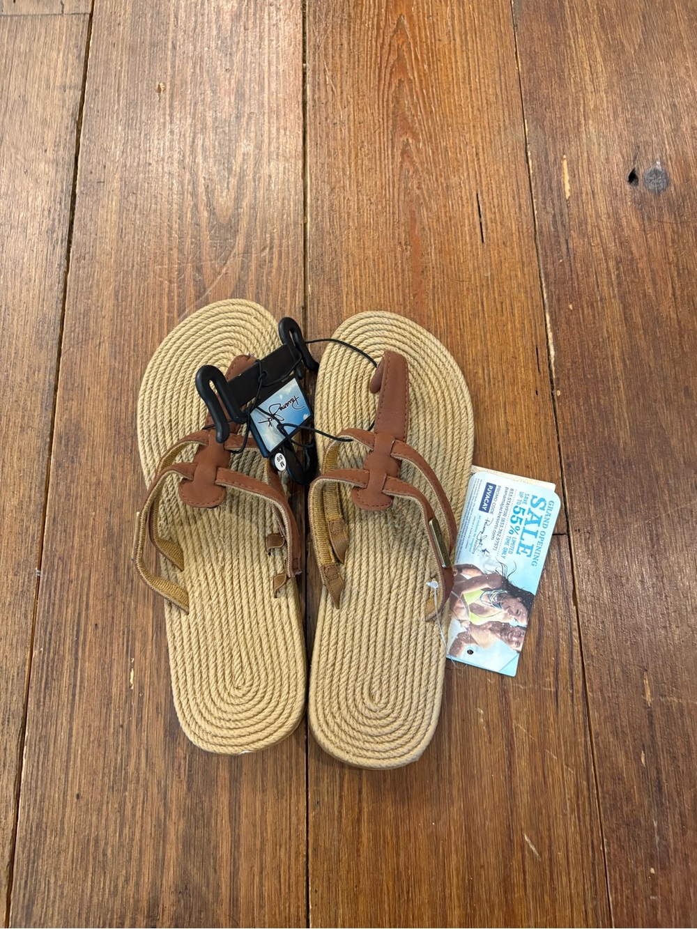 Panama Jack Brown Strap Thong Sandal with Brass Logo Plaque